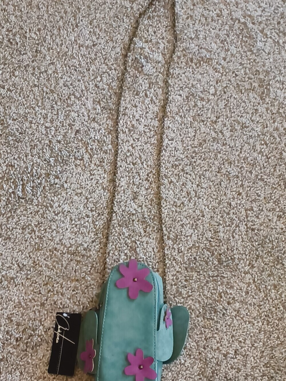 Chelsea Green Cactus Shaped Crossbody Bag with Pink Flower Accents